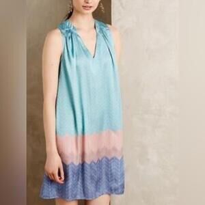 NWT Anthropologie Nomad Morgan Carper Blue Pink A-Line Dress Sz M